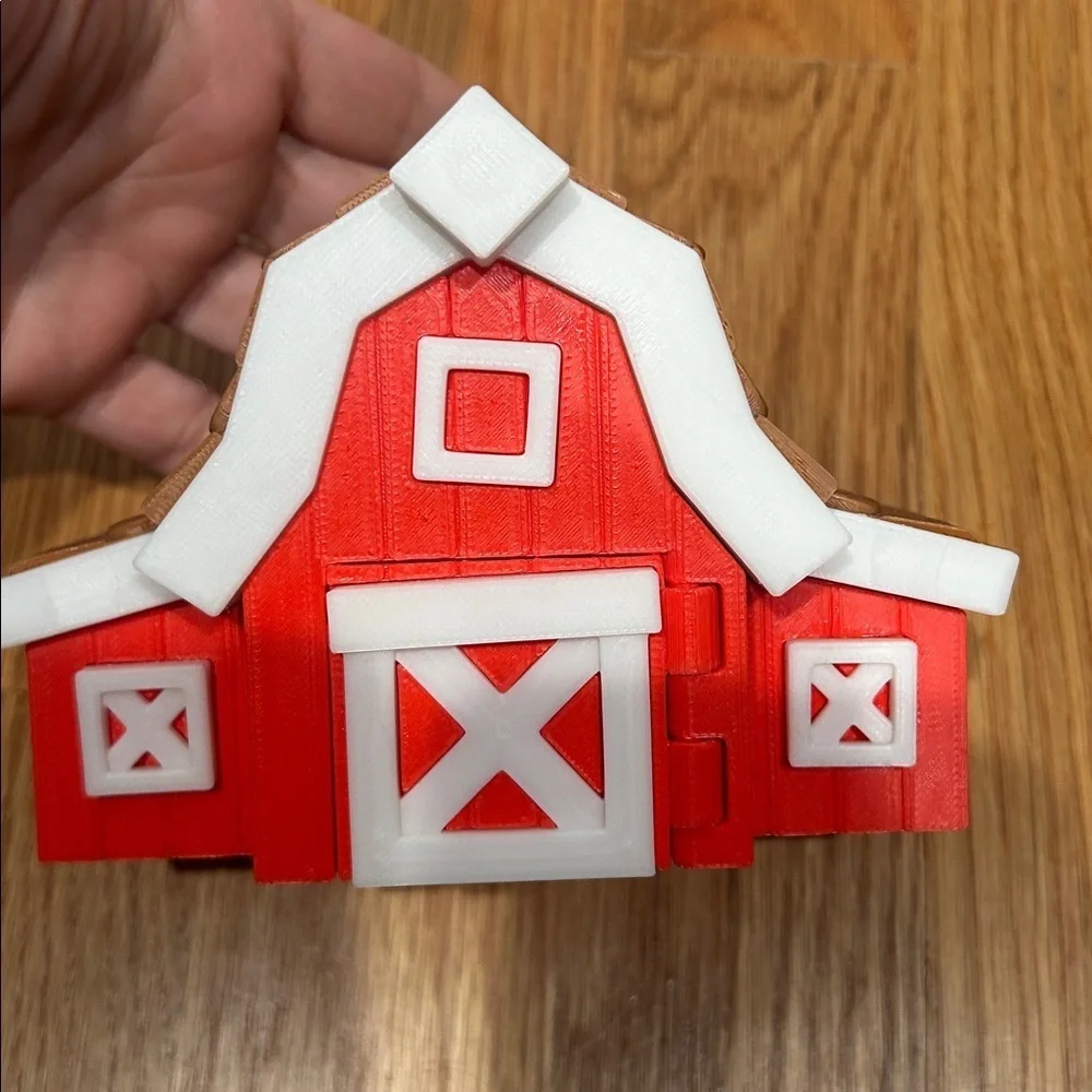 3D Print Red Barn & 4 flexi Animal collection Playset with Figures new